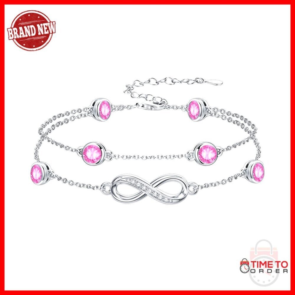 Sterling Silver Infinity Anklet Adjustable Birthstone Jewelry Minimal Elegant